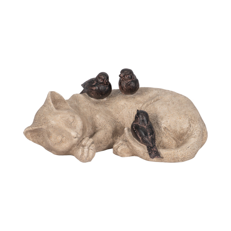 12 Sleeping Kitty With Birds, White/brown