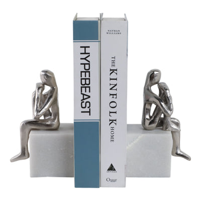 METAL/MARBLE S/2  SITTING LEG UP BOOKENDS, SILVER