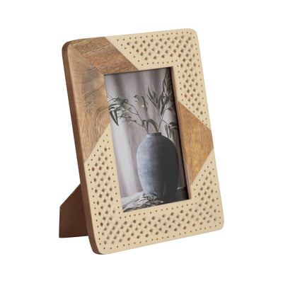 RESIN, 4X6 WOOD & WOVEN PHOTO FRAME, IVORY/NATURAL