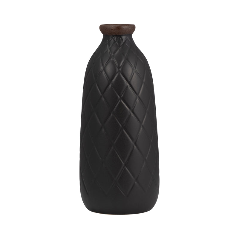 CER, 12 PLAID TEXTURED VASE, BLACK