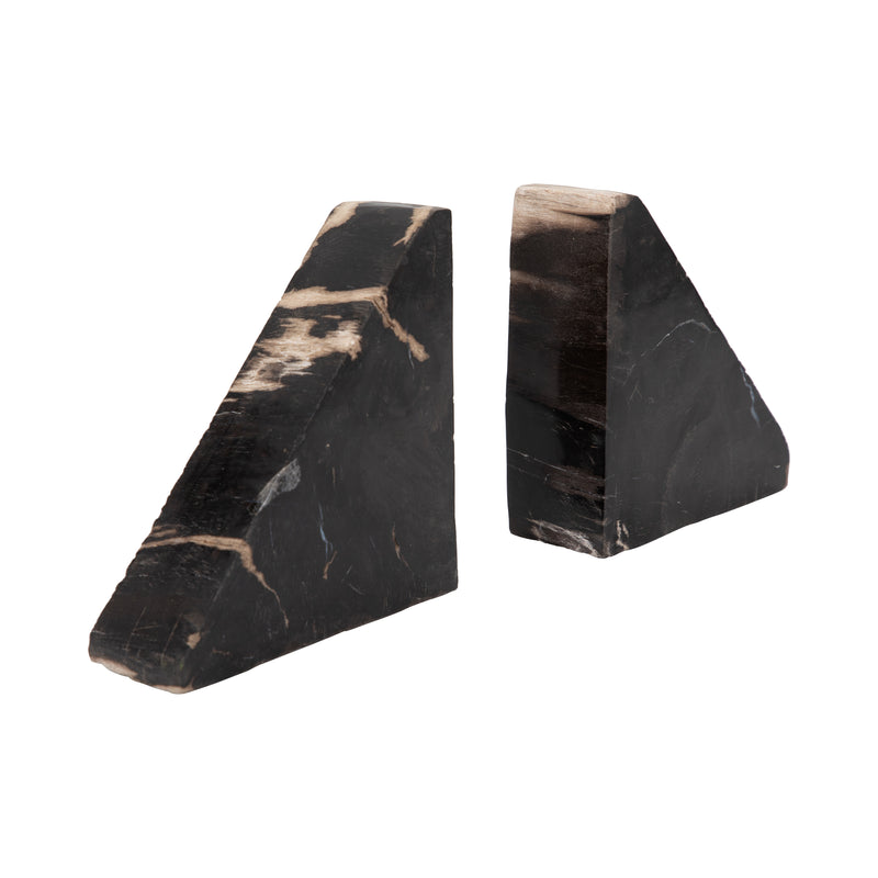 S/2 6 Triangular Petrified Wood Bookends, Natural