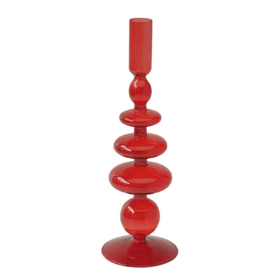 11 Vintage Glass Taper Candle Holder, Red