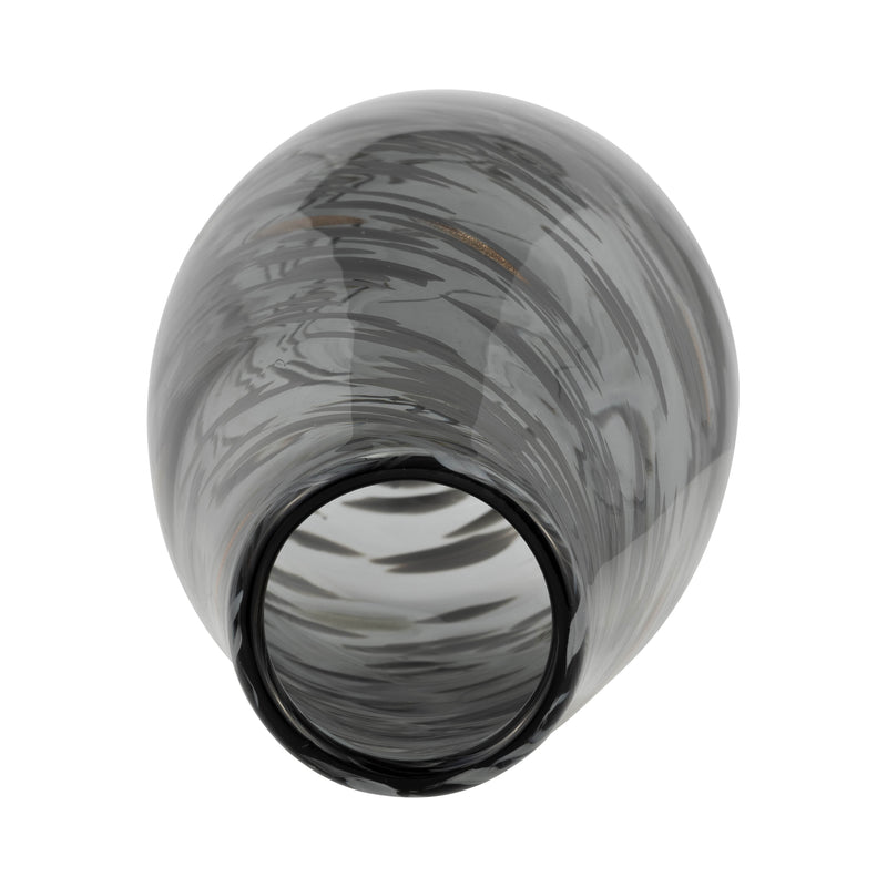 GLASS, 15H SWIRL VASE, BLACK