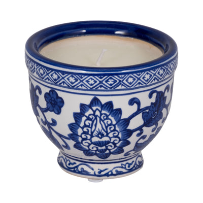 4, 6oz Bowl Chinoiserie Candle, Blue/white