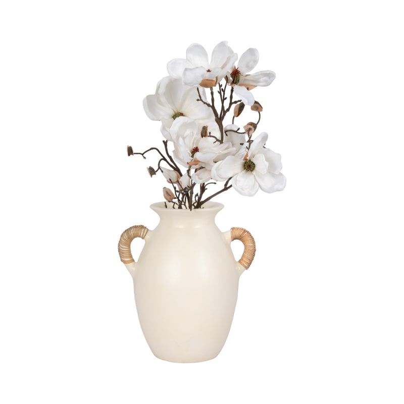 Terracotta, 12h Eared Vase, White