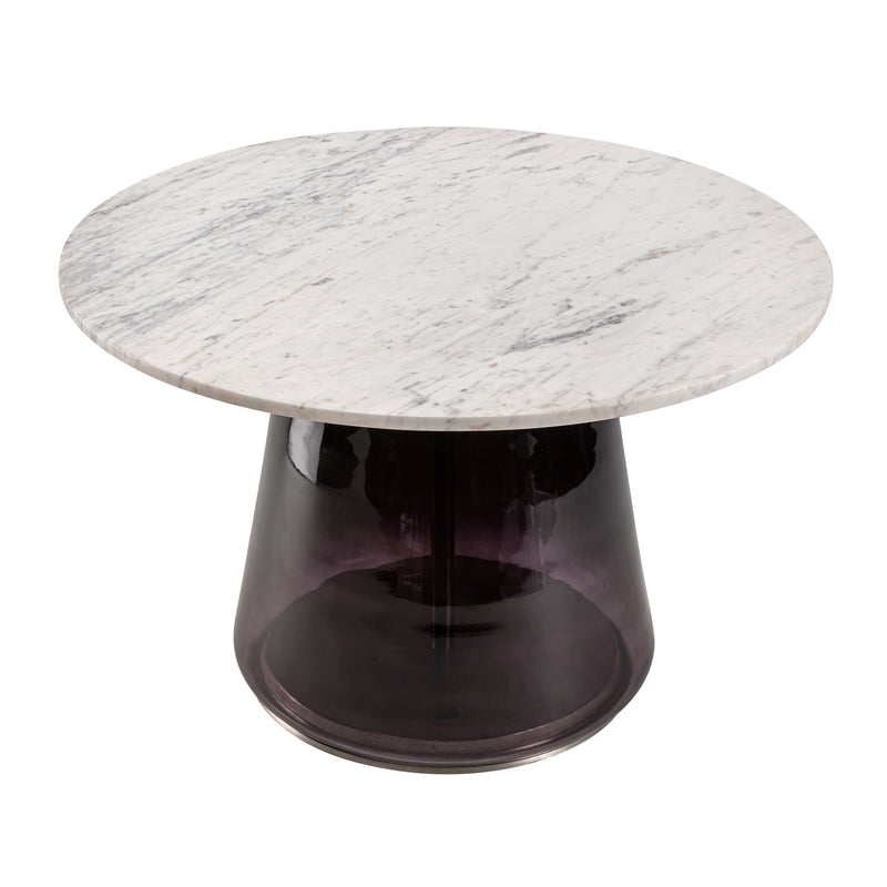 MARBLE TOP, 19H COFFEE TABLE GLS BASE, PRPL/WHT