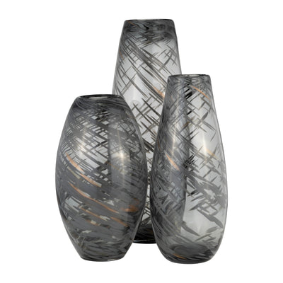 GLASS, 20H SWIRL VASE, BLACK