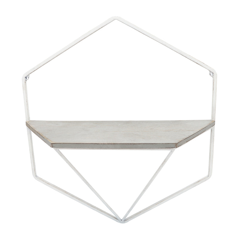 S/2 METAL / WOOD HEXAGON WALL SHELVES, WHT/GRAY