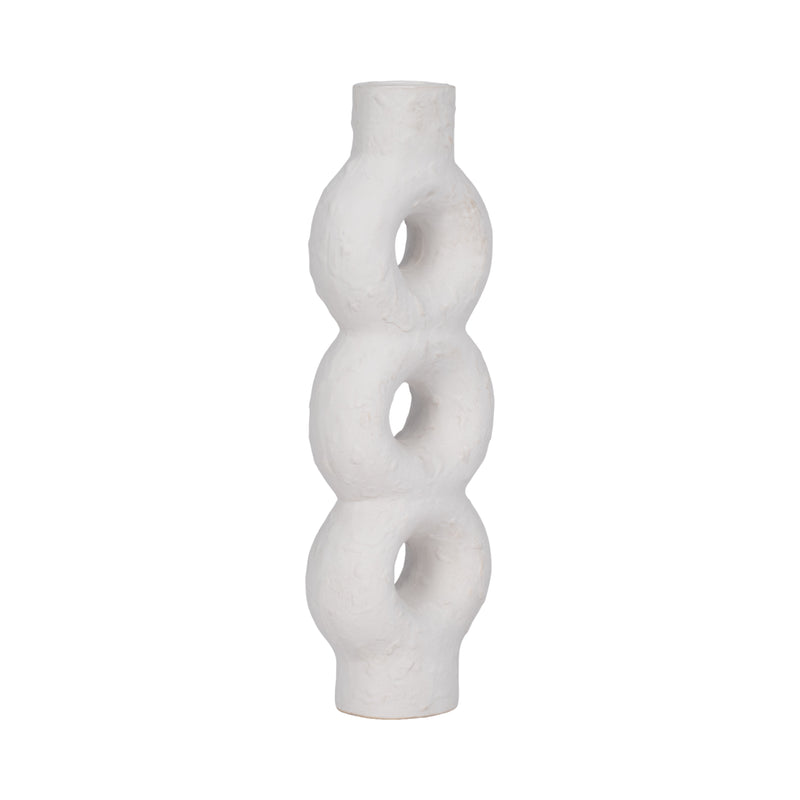 Cer, 17 Textured Stacked Circles Vase, White