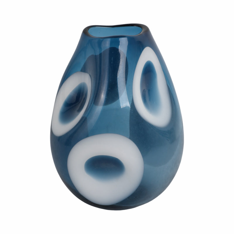 11x8 Curvy Polka Dot Glass Vase, Blue/white