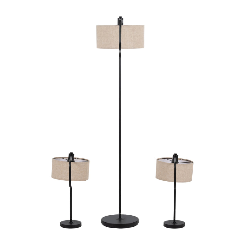 S/3 61/21metal Floor And Table Lamps, Black