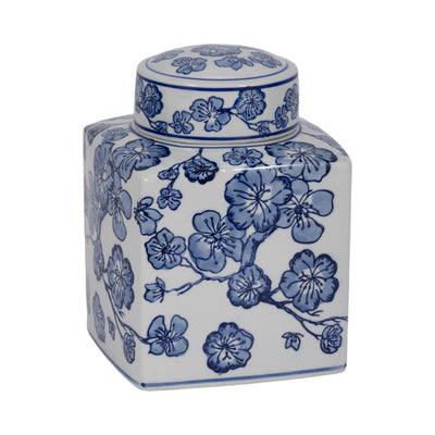 8 Cherry Blossom Chinoiserie Jar, Blue/white