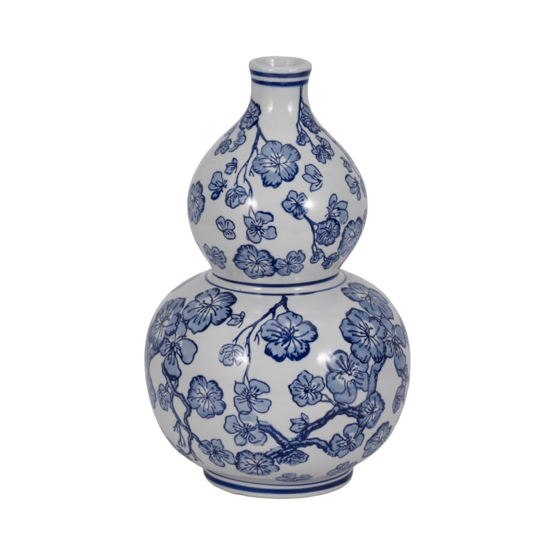 13 CHERRY BLOSSOM CHINOISERIE GOURD VASE, BLUE/WH