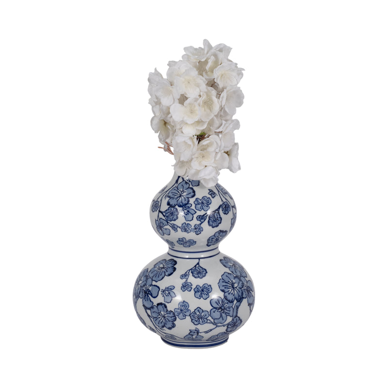 12 CHERRY BLOSSOM CHINOISERIE GOURD VASE, BLUE/WH