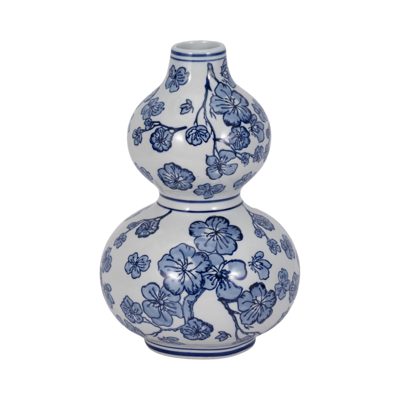 12 CHERRY BLOSSOM CHINOISERIE GOURD VASE, BLUE/WH