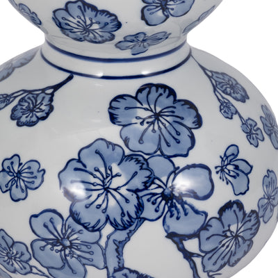 12 CHERRY BLOSSOM CHINOISERIE GOURD VASE, BLUE/WH