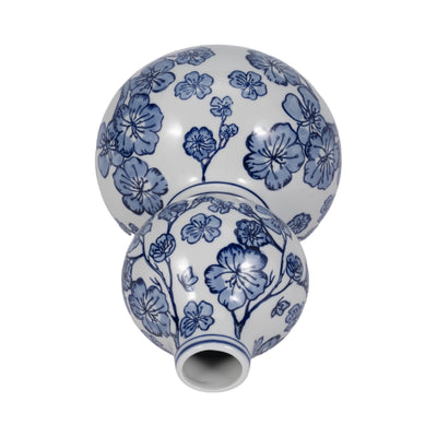 12 CHERRY BLOSSOM CHINOISERIE GOURD VASE, BLUE/WH