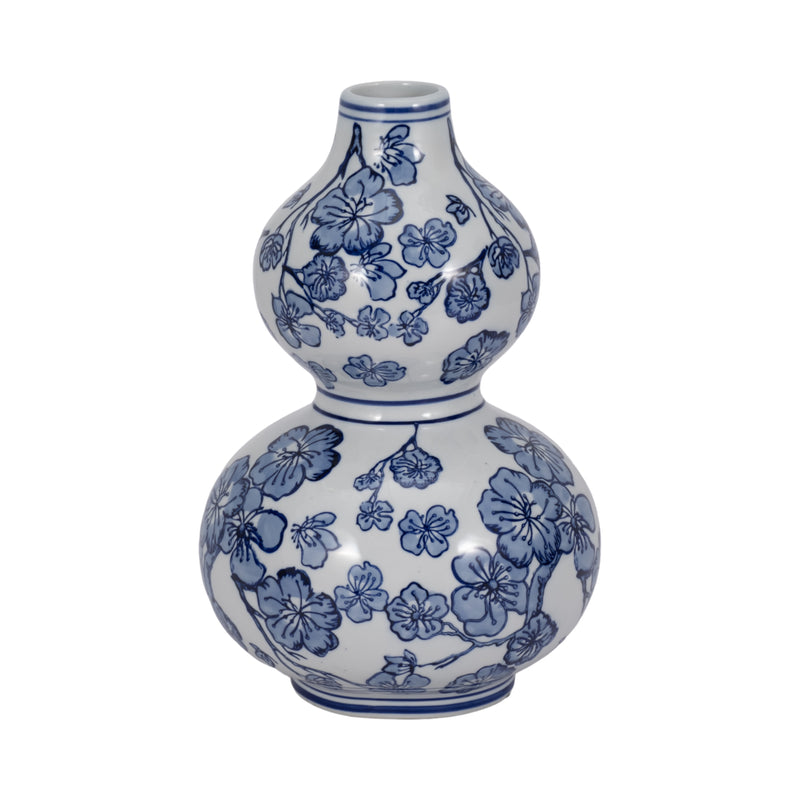 12 CHERRY BLOSSOM CHINOISERIE GOURD VASE, BLUE/WH