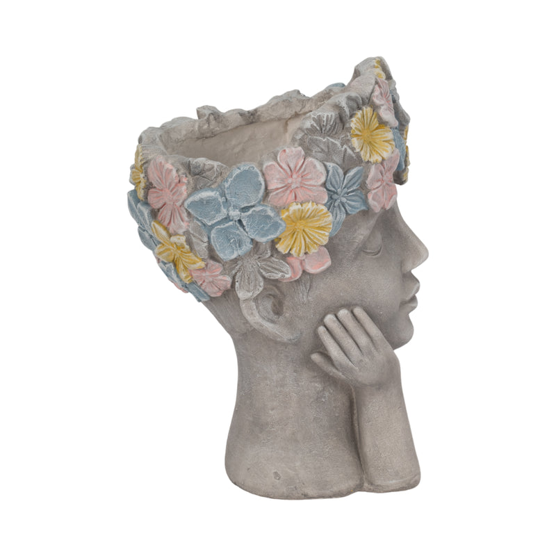 14 Face Planter With Flower Crown, Grey/multi