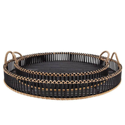 S/2 BAMBOO 24/30 ROUND TRAYS, BLACK