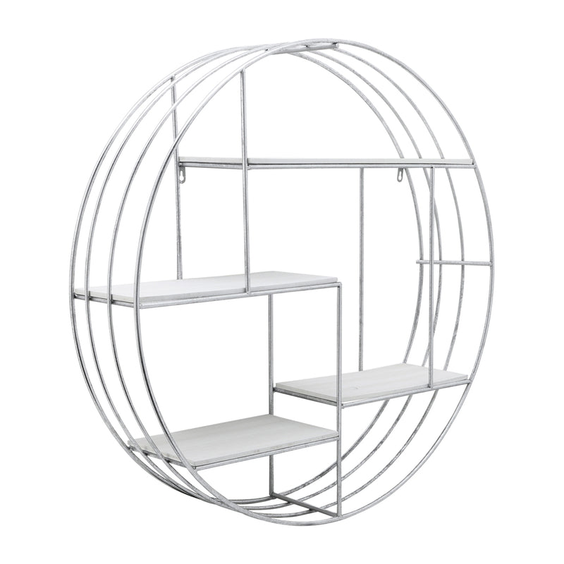 ROUND WOOD/METAL WALL SHELF WHITE/SILVER