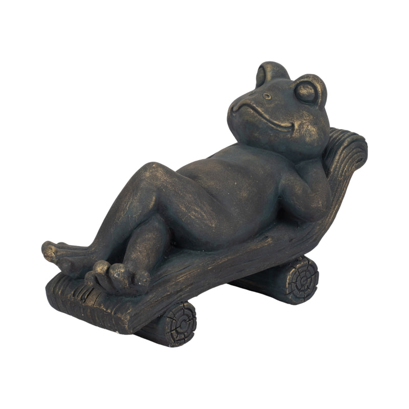 15 Relaxed Frog On Lounger, Bronze