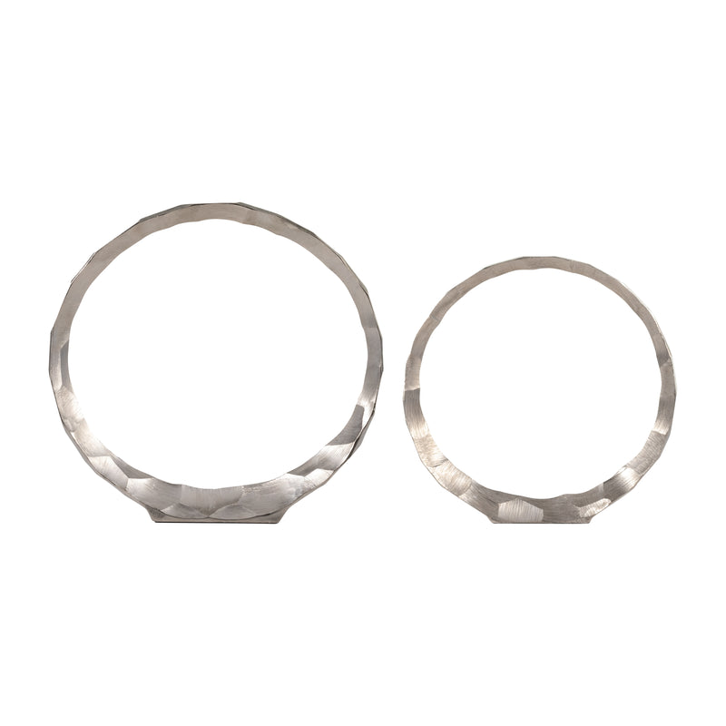 METAL, S/2, 14/17 HAMMERED DECORATIVE RINGS, SLVR