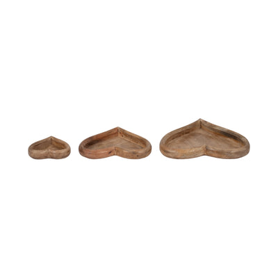 WOOD, S/3 7/11/14 HEART TRAYS, NATURAL