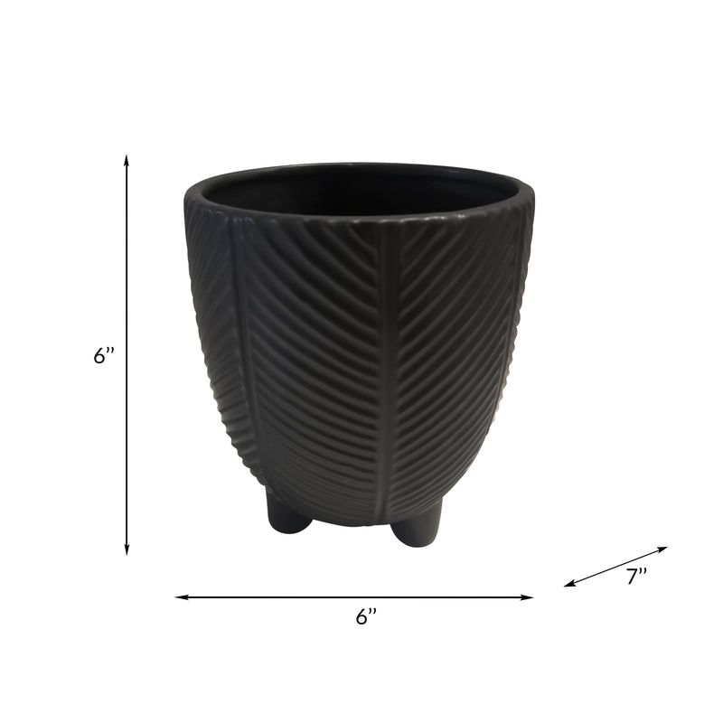 PORCELAIN, 6 DIA FOOTED PLANTER, BLACK