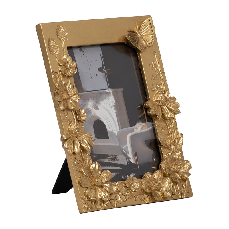 Resin, 4x6 Spring Time Photo Frame, Gold