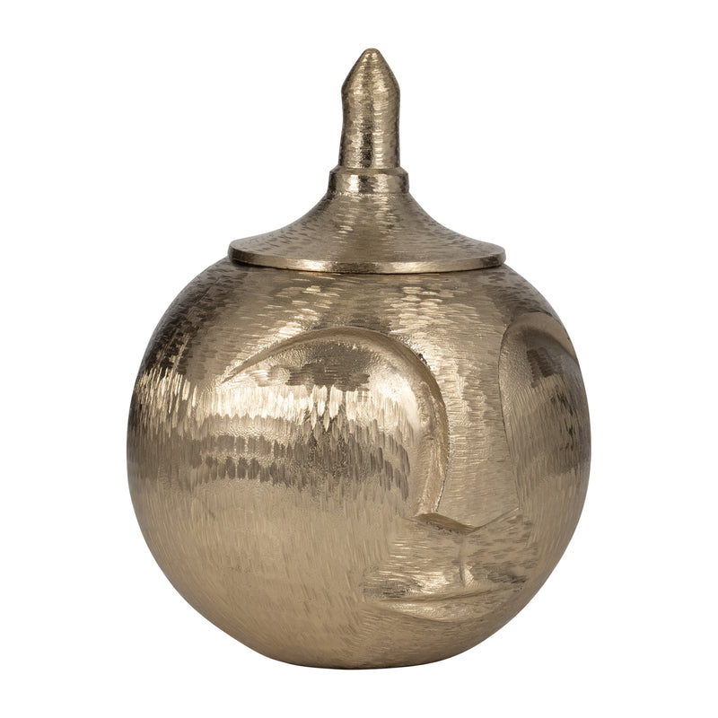 METAL, 13 FACE JAR WITH LID, CHAMPAGNE