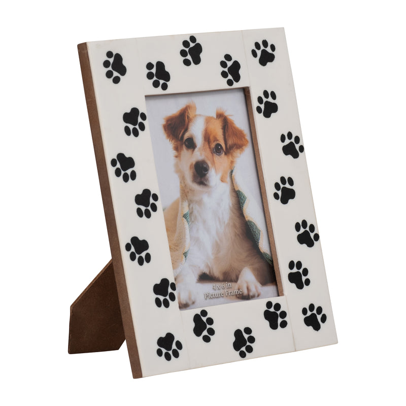 RESIN, 4X6 PAW PRINTS PHOTO FRAME, BLACK/WHITE