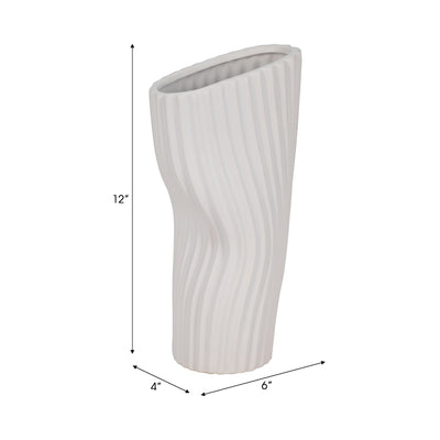 12 Curved Ribbed Vase, White