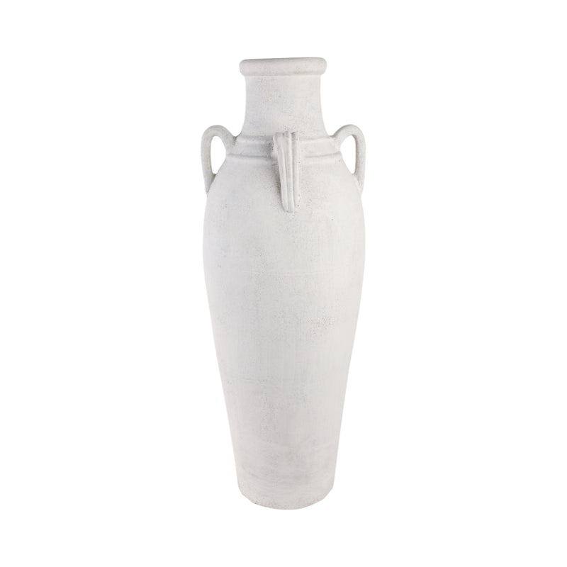 39 Terracotta Floor Vase W/handles, Ivory