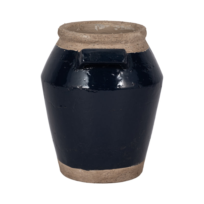 11 Squared Handle Terracotta Vase, Navy/tan