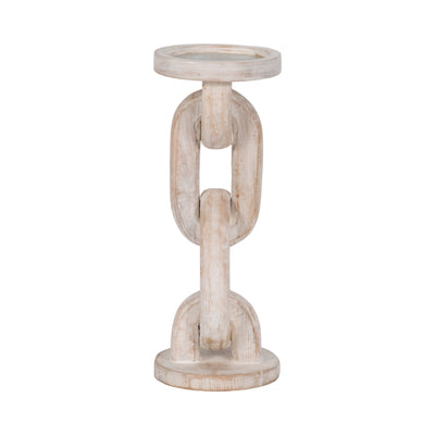 Wood, 11 Chain Pillar Candle Holder, White