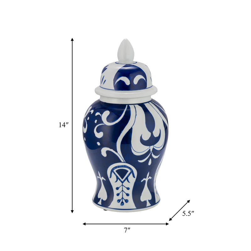 EC CER,14 WHITE/BLUE TEMPLE JAR