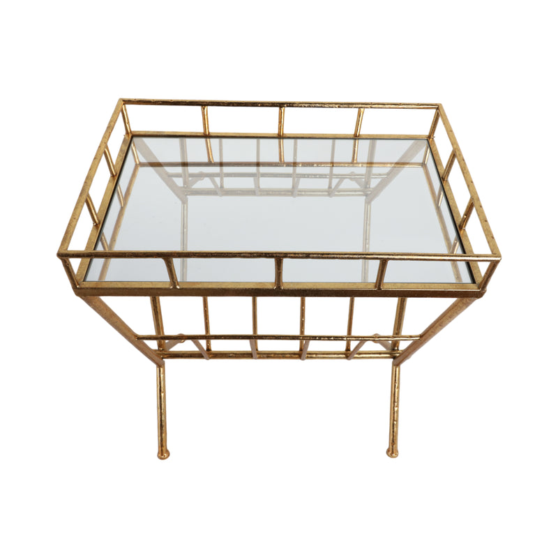 Metal & Glass Magazine Rack Accent Table, Gold