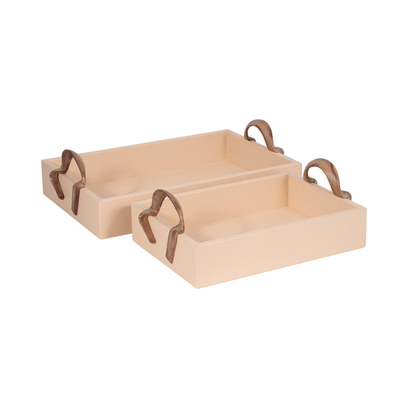 S/2 14/18 Forged Handle Trays, Ivory/bronze