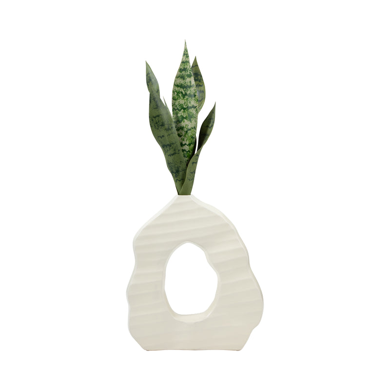 14 Ribbed Open-cut Out Vase, Ivory