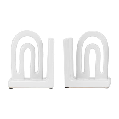 CER,S/2 6 ARCH BOOKENDS, WHITE