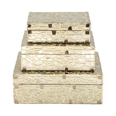 S/3 6/7/9 MOSAIC BOXES, CHAMPAGNE