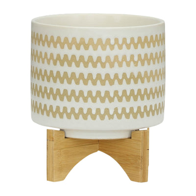 S/2 5/8 ZIG-ZAG PLANTER W/ STAND, WHITE