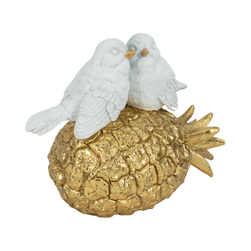 8 Kissing Birds On Pineapple, White/gold