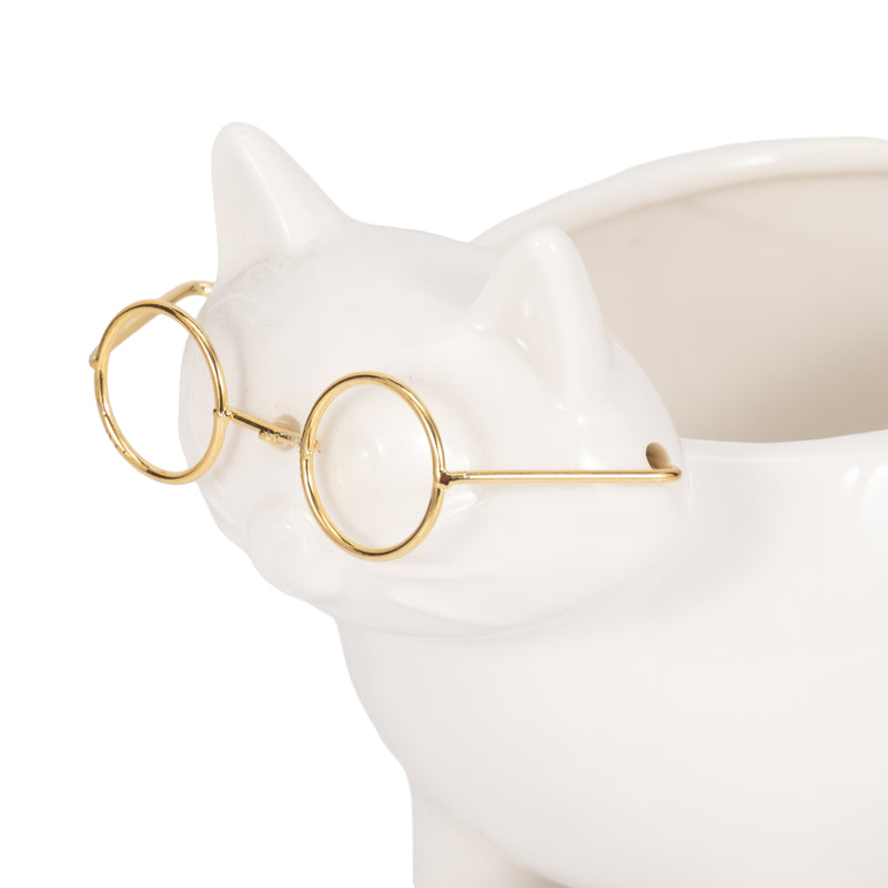 CER, 9 KITTY TRINKET DISH, WHITE/GOLD