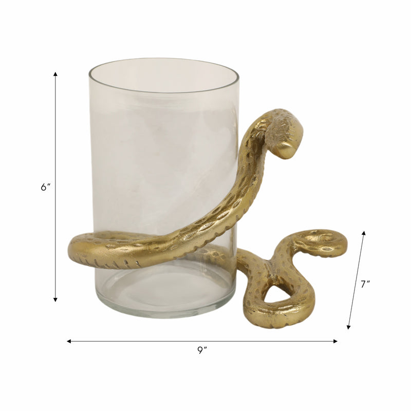 9 Snake Around Pillar Holder, Gold