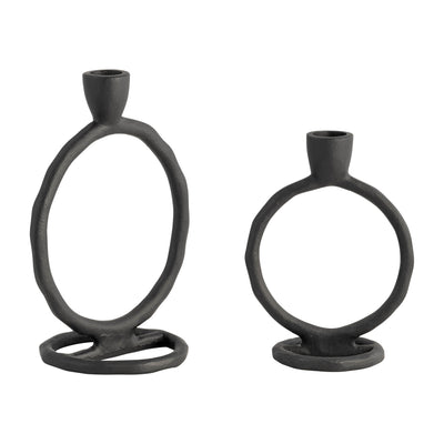 METAL, 6 ROUND RING TAPER CANDLEHOLDER, BLACK