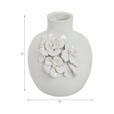 6x5 Rose Applique Bud Vase, Cream