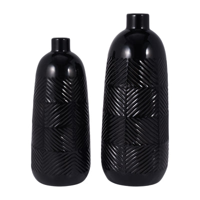 CER, 17 TEXTURED LINES VASE, BLACK