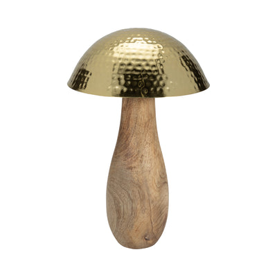 Metal, 16 Mushroom W/ Wood Base, Gold